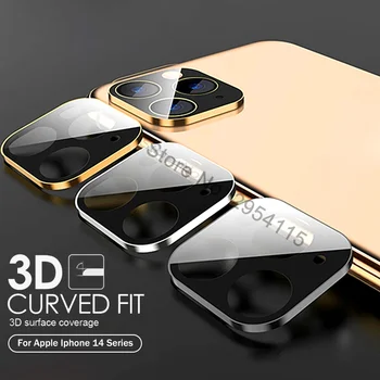 3D Curvas Câmara de Vidro Temperado + Metal a Proteger o Anel Capa Para iPhone 14 Pro Max Plus Iphone14 ProMax Caso Lente Proteger Fundas