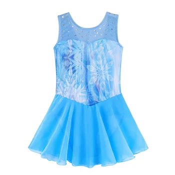 BAOHULU sem Mangas Ballet Vestido para as Meninas Azul do floco de Neve de Impressão Saia de Tule com Paetês Bailarina de Dança do Desgaste de Ginástica Collant