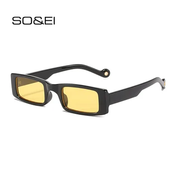 ENTÃO,&EI Moda Retângulo Pequeno de Óculos de sol das Mulheres do Vintage Leopardo Bege Óculos Homens de Tendências de Tons UV400 cor-de-Rosa Amarela, Óculos de Sol