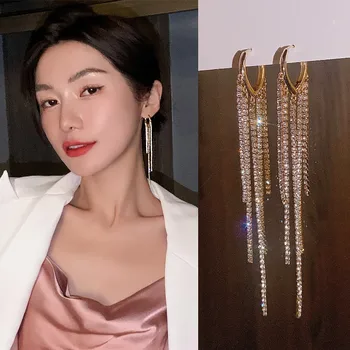 O coreano nova jóia brilhante de amor de longa borla cristal brincos de luxo, mulheres do baile mostrar o rosto de desbaste acessórios de festa
