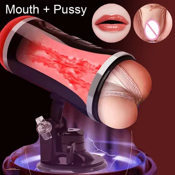 Automático Masturbador Masculino Copa do Real Vagina, Boca, Oral Chupando 7 Vibratória 3D Bolso Buceta Chupada Stroker Brinquedos do Sexo para Homens
