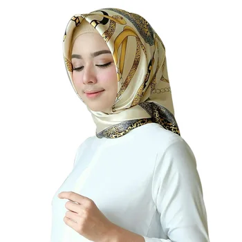 90*90 cm de Moda Muçulmana de Seda, Lenço de Cabeça, as Mulheres Imprimir Praça Lenços Headwraps Hijab Femme Musulman Cabeça Malásia Hijabs