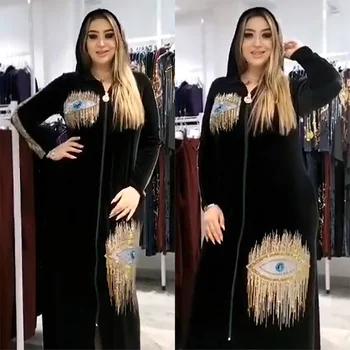 Plus Size Inverno de Veludo Vestidos de Festa para Mulheres Dashiki Africana de Casamento Vestidos de Noite em Dubai Abaya Manto Marocaine Djellaba Femme