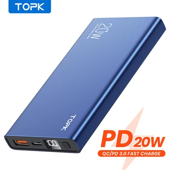 TOPK I1006P do Banco do Poder de 10000mAh Carregador Portátil LED de Bateria Externa PD Carregamento Rápido PoverBank Para iPhone 14 Pro Max 13 Xiaomi