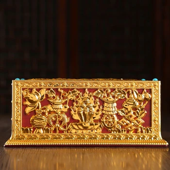 Tibetano De Ouro Gravadas De Plástico Caixa De Papel Wc, Sala De Estar Guardanapo Distribuidor Budista De Armazenamento De Caixa De Organizador De Trabalho Decorativo
