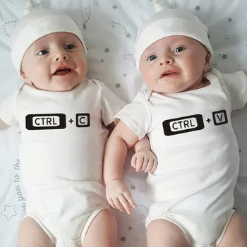 Novo Bonito Ctrl C Ctrl V Gêmeos Roupas De Bebê Recém-Nascido Bebê Body De Algodão De Manga Curta Twin Menino Menina Ropa Bebe