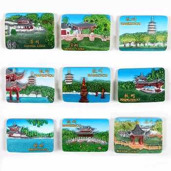 País De Suzhou, Hangzhou Magnético Stickers Magnético Frigorífico Imãs De Geladeira, Resina De Alívio De Turismo Especial Lembranças
