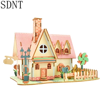 Girassol-Plantação de Madeira Puzzle 3D Brinquedos de DIY Montar Grafite Colorido Bonito Modelo de Puzzle Crianças Jogos Educativos Brinquedos de Madeira Presentes