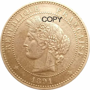 França 10 Centimes Paris, 1891 Vermelho Cobre Cópia Moedas