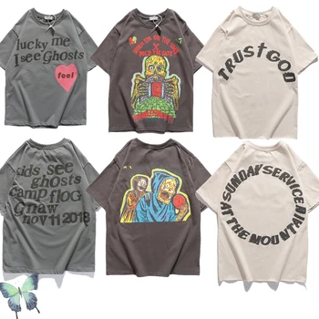 Kanye West T-shirt Confiar em Deus T-Shirt domingo de Serviços Homens Mulheres Sorte a Minha que eu Vejo Fantasma Superior Tees