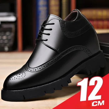 Os homens do Couro do Elevador Sapatos de homem Maior de 12cm de Negócios Formal de usar Sapatos de Couro Aumentou Brock Salto Alto Derby Sapatos de homem
