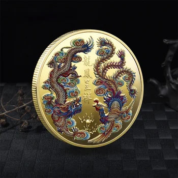 Muito Características Chinesas, Simboliza a Boa sorte de NOVO Auspicioso, Trouxe O Dragão e Phoenix Pintado Coleção de Moedas