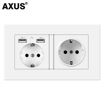 AXUS/UE, DE tomada de Parede 146*86mm16A elétricos plug PC do Painel Portas de Carga dupla de Soquete com saida USB LED Indicador