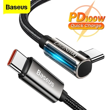 Baseus PD 100W USB Tipo C para USB C Cabo de 90 Graus de Carregamento Rápido Fio do Carregador e Cabo Para Macbook Samsung Xiaomi Huawei USBC Cabo