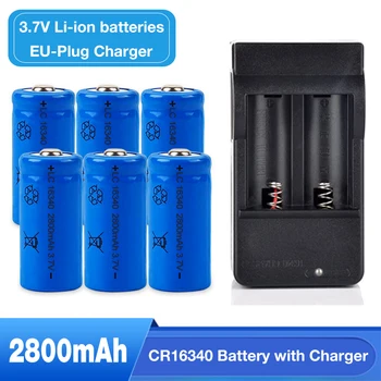 6PCS CR16340 2800mAh 3.7 V bateria recarregável do li-íon para ponteiro laser lanterna Topo da bateria CR123A CR123R com carregador