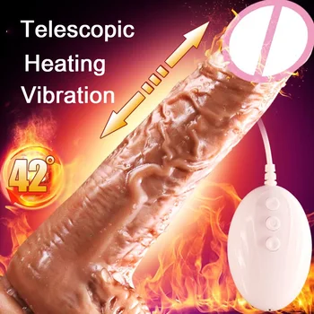 Aquecimento vibrador Vibrador Pênis Automáticas Telescópicas Aquecimento G-spot Massagem do sexo Feminino Masturbação Brinquedos Sexuais