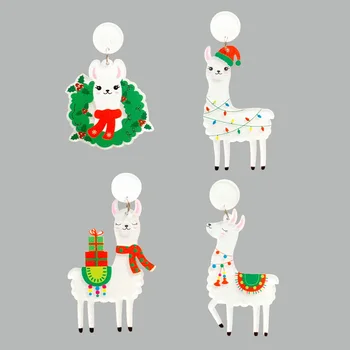 Natal Bonito Glitter Branco Alpaca, Lhama Com Os Presentes De Coroa De Flores, Lâmpadas Acrílico Brincos Para Mulheres De Férias Encantador Jóias