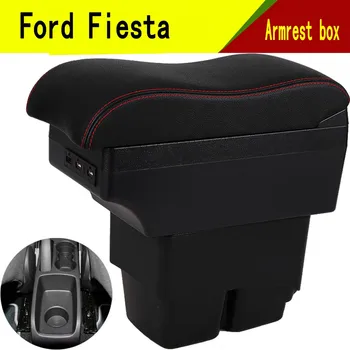 Braço Cotovelo Resto Para Ford Fiesta apoio de Braço, Caixa de Centro de Console Central de Armazenamento de Conteúdo com Suporte de Copo de Interface USB