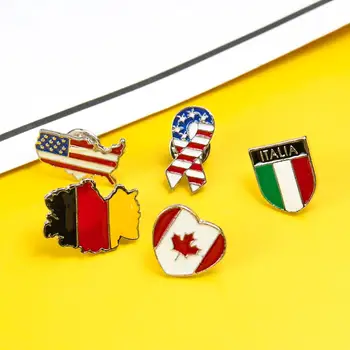 1PC Criativo Cartoon Europa Bandeira Americana Pin Moda Broche Criativo Geometria Forma de Mapa Emblema Jóias DIY Gola Saco de Decoração