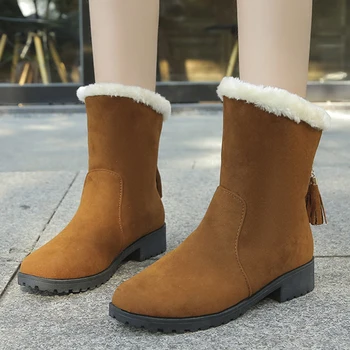 Lucyever Plus Size Antiderrapante Botas De Neve Do Inverno Das Mulheres Engrossar Quente Luxuoso Do Tornozelo Botas De Mulher Deslizamento De Salto Baixo Casuais Sapatos De Senhoras