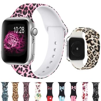 Silicone mulher pulseira de cinto de Leopardo, alça para Apple faixa de relógio de 44mm 45mm 40mm 42mm 38mm iwatch série se 3 4 5 6 7 Acessórios