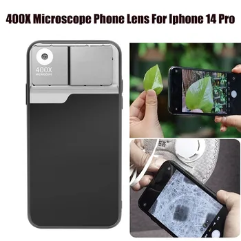 Universal Microscópio 400X Telefone Lente Caso de Telefone Celular Pequeno e portátil para iPhone 14 Pro Max 14 Plus com DIODO emissor de luz Transmite Luzes