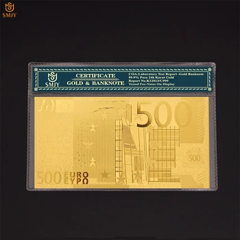 Folha de ouro de Moeda corrente Européia 500 Euros em Dinheiro Banhado a Ouro 24k Bill Réplica de Papel em Ouro das Notas de Colecção Com COA Quadro Para Presentes