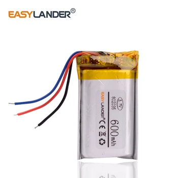 3 cabos de bateria de Polímero de 802035 3,7 V 600MAH casa inteligente MP3 alto-falantes bateria do Li-íon para o DVR,GPS,MP3,MP4,telefone celular,alto-falante 082035