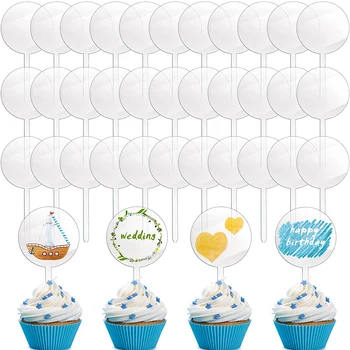 30Pcs 2 Polegadas Redonda de Acrílico Bolo Toppers Mini Bolo Toppers Clara em Branco para Cupcake Casamento, chá de Bebê DIY Decorações