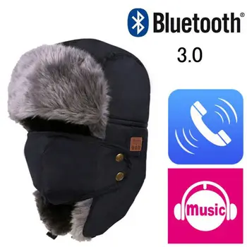 Unisex Homens Mulheres Chapéu Quente Trooper Abas de Orelha de Esqui de Inverno Chapéu de Peles Caps Headwear Bonnet compatível com Bluetooth Música Fones de ouvido