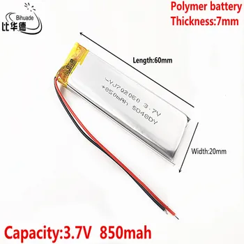 Litro de energia, bateria de Boa Qulity 3,7 V,850mAH 702060 de Polímero de lítio ion / Li-íon da bateria para o pc da tabuleta do BANCO,GPS,mp3,mp4