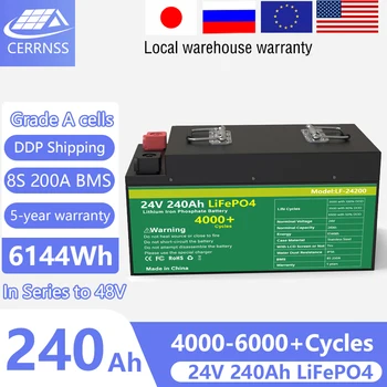 24V 240Ah LiFePO4 Bateria 6144Wh Com 200A BMS de Grau de Uma Célula de Ferro de Lítio Para RV Estacionamento Barco de energia Solar Fora da rede Não Aduaneiras Custo
