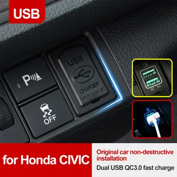 Carro Carregador USB Porta de Carregamento Rápido Cabeça de Modificação de Carro, Carregador de Carro Acessórios para Honda Civic 10 de 2016 2017 2018 2019 2020