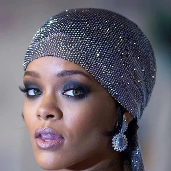Cristal Cabeça De Malha Capacete Colorido Lenço De Cabeça De Moda Para As Mulheres Boate De Luxo Strass Cabeça Chapéu De Acessórios