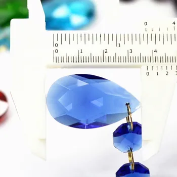 12pcs/muito (105MM) Azul Cristal de lustre de Vidro acessórios ( 38mm Vidro de Cristal anjo lágrima com 3pcs 14mm octagon Esferas)