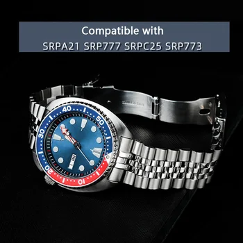 Relógio de Aço inoxidável Pulseira para relógio Seiko Prospex Tartaruga SRPA21 SRP777 SRPC25 SRP773 de Metal Sólido Fivela Dobrável Banda Pulseira 22mm