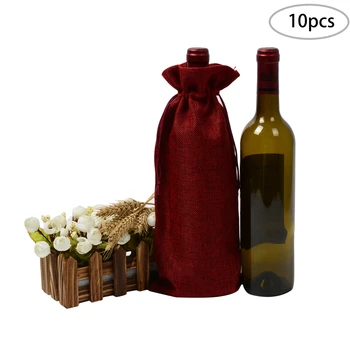10pcs Vinho Vermelho Juta Saco do Vinho 5.9x13.7 polegadas de Hesse garrafas de Vinho, Sacos de Presente de Garrafa de Pano de Juta Saco de Presente para o Dia dos Namorados