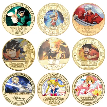 34 Estilos Japão Anime Ouro Moedas Comemorativas Conjunto de Colecionáveis Cartoon Lembrança Desafio Moeda de Presentes de Aniversário para crianças, Crianças