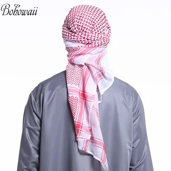 BOHOWAII Muçulmano Caps para os Homens Keffiyeh Turbante Homme Islã Judeu Hijab Acessórios de Vestuário Xadrez Faixa Longo Lenço Lenço
