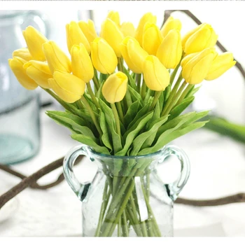 30Pcs Tulip Flor Artificial Branco, Amarelo, Vermelho do PLUTÔNIO do Toque Real Falso Tulipas para a Decoração Home falso Flores, Buquê de Noiva Decoração