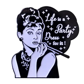Audrey Hepburn pin de lapela a vida é uma festa, vestido para que bela arte broche de moda as mulheres acessório