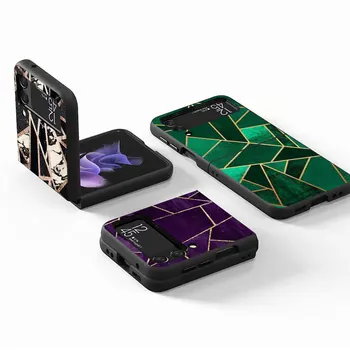 Caso de Telefone celular para Samsung Galaxy ZFlip Z Flip 4 ZFlip3 Z Flip 3 5G zflip ZFlip4 Flip4 Rígido do PC Coque de Luxo Geométrica de Mármore