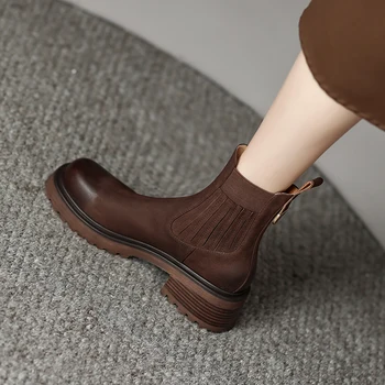 2022 Inverno Tornozelo Botas de Mulheres Chunky Salto Retro Dedo do pé Redondo Botas de pele de Carneiro Sapatos para as Mulheres a Moda do Cinto de Fivela de Arranque das Mulheres