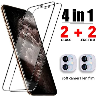 4IN1 Completo de Proteção de Vidro para o iPhone 13 12 11 Pro Xs Max Mini Protetor de Tela para o iPhone XR SE DE 2020 7 8 6S Plus Vidro Temperado