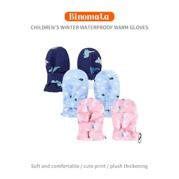 [Binomata] Filhos de Outono Inverno Luvas Escovado Engrossar o Bebê Aquecido ao ar livre da Criança Dedo Unisex Forro de Lã Para Meninos E Gi