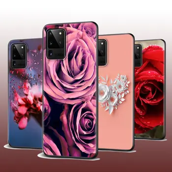 Para a Samsung, S21, S22 S20 FE Ultra Lite Pro S10 5G S10E S9 S8 S7 Mais Bela e encantadora flor rosa Choque Preto caixa do Telefone
