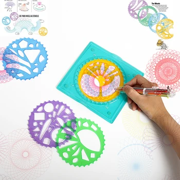 Espiral Desenhar Design Spirograph Desenho playset com 4 rodas de desenho e 1 6-cor-interruptor de caneta de ensino de Desenho brinquedo Para Crianças