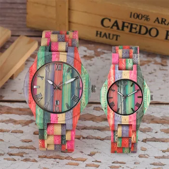 Mulheres De Quartzo De Bambu Relógios De Madeira Do Relógio Par De Relógios Natural Multi-Colorida Pulseira De Amantes Novo Conceito De Madeira Relógio De Pulso