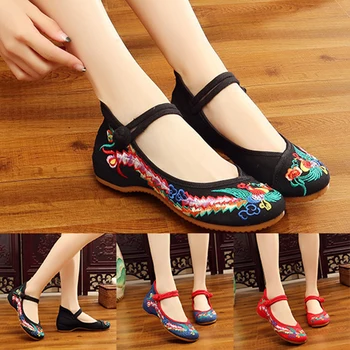 Mulheres Bordado Floral Sapatos De Lona Tradicional Chinesa Antiga Pequim, Bailarina Do Sexo Feminino Casual Televisão Loafer Sapatos Mujer Sapatos