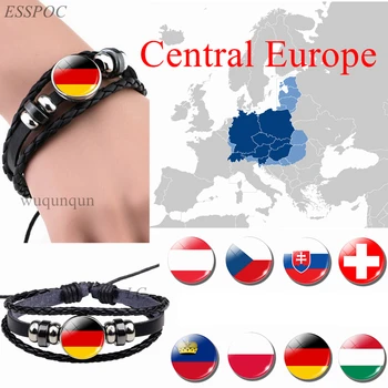 Europa Central: Alemanha, Áustria, Polónia Eslováquia Alemanha Bandeira Preto Material Da Pulseira: Cúpula De Vidro, Jóias De Couro De Botão Homens Pulseira De Presentes